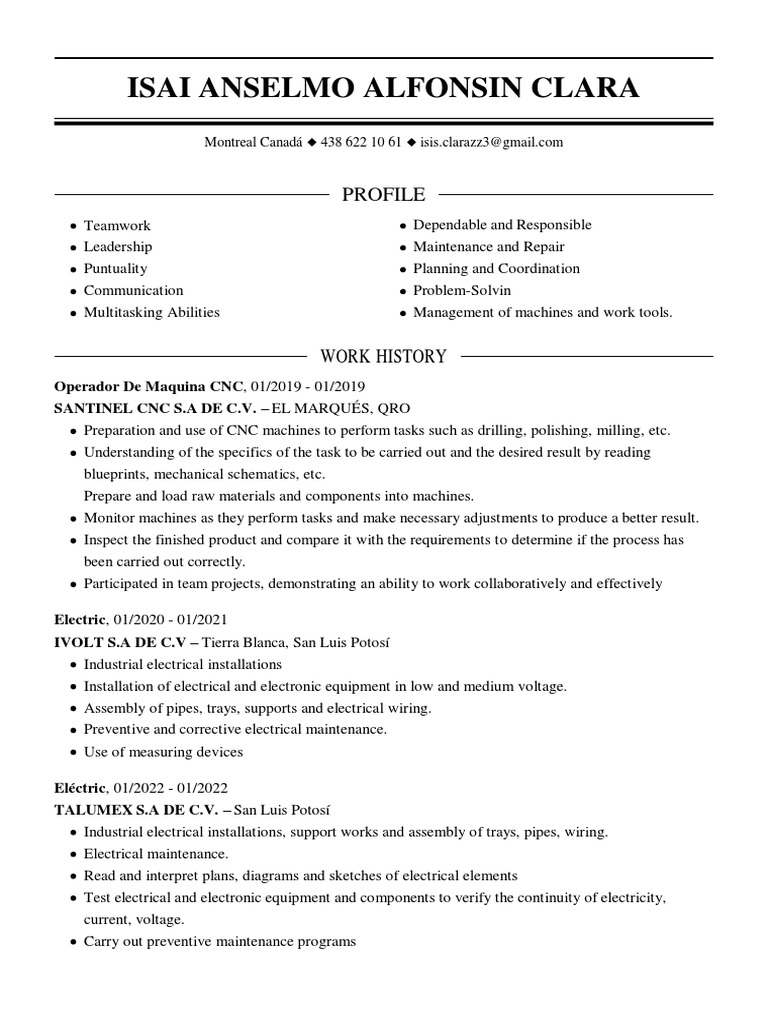 Isai CV Ingles Download Free PDF Electrical Wiring Numerical Control