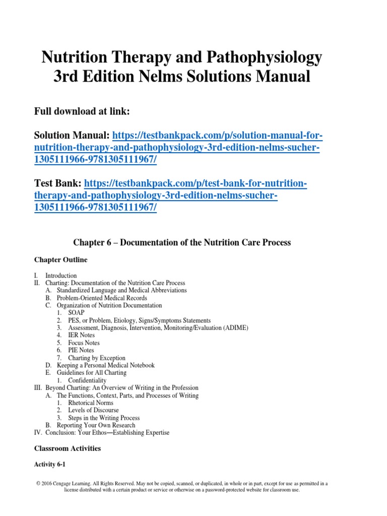 Nutrition Therapy and Pathophysiology 3rd Edition Nelms Solutions