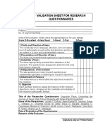 Validation Sheet FPR Research Questionnaires