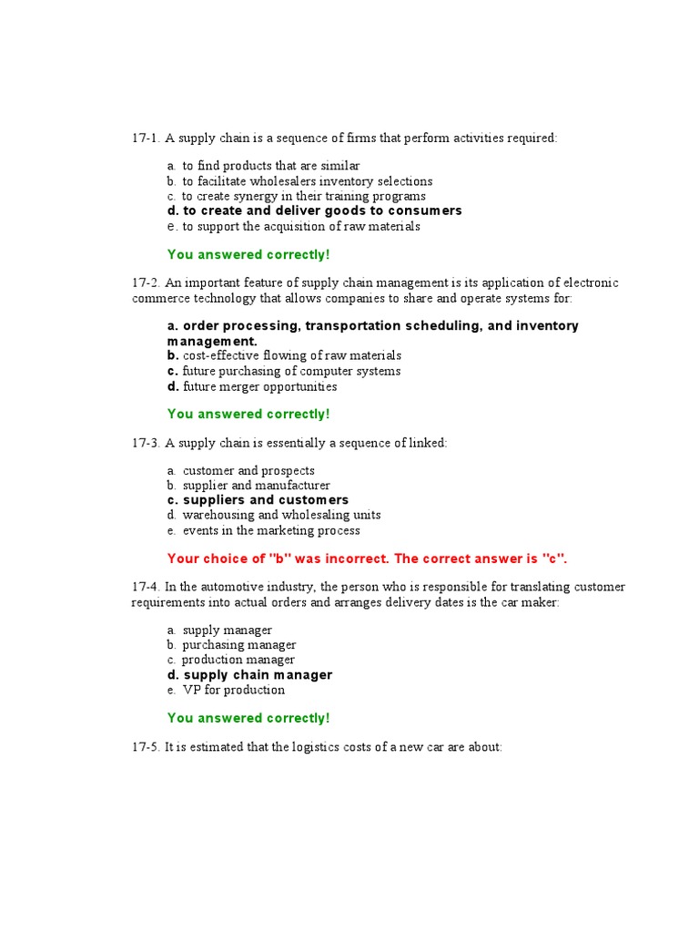 Supply Chain Management Quiz | PDF