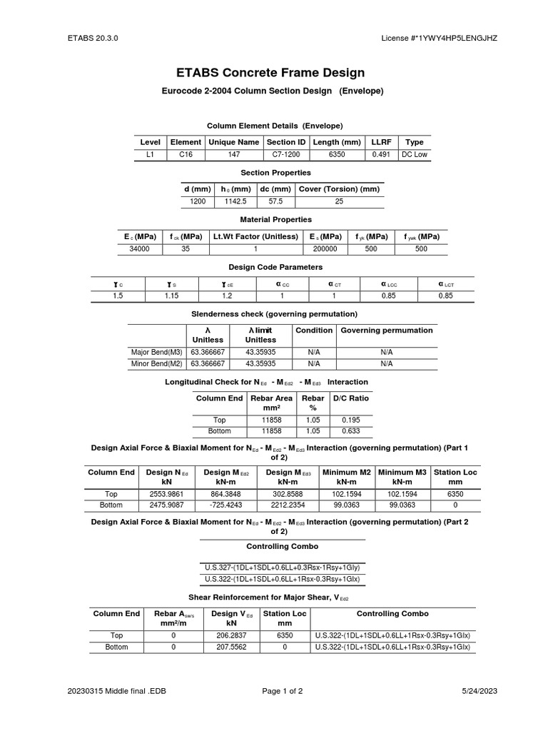 ETABS 20.3.0 Concrete Design Details | PDF | Civil Engineering | Materials