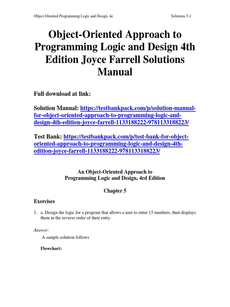 Object-Oriented Approach To Programming Logic and Design 4th Edition ...