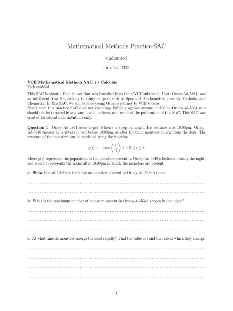 VCE Mathematical Methods SAC 1 Guide | PDF