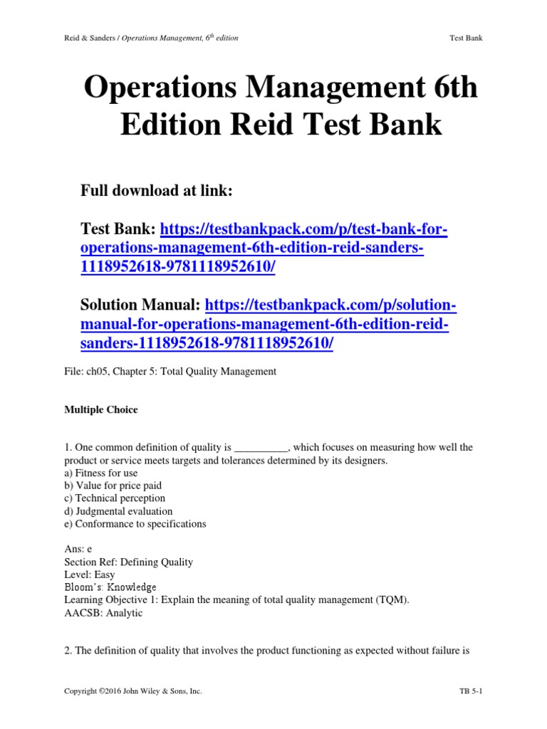 Operations Management 6th Edition Reid Test Bank 1 | PDF