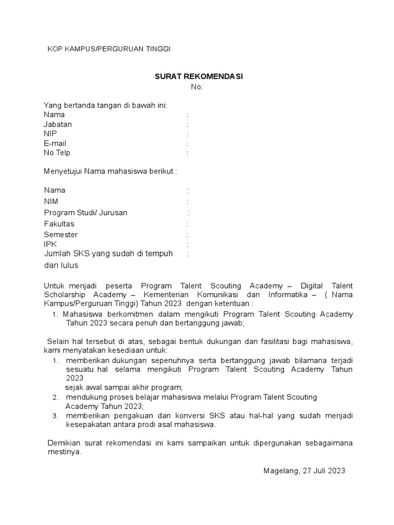 Surat Rekomendasi | PDF
