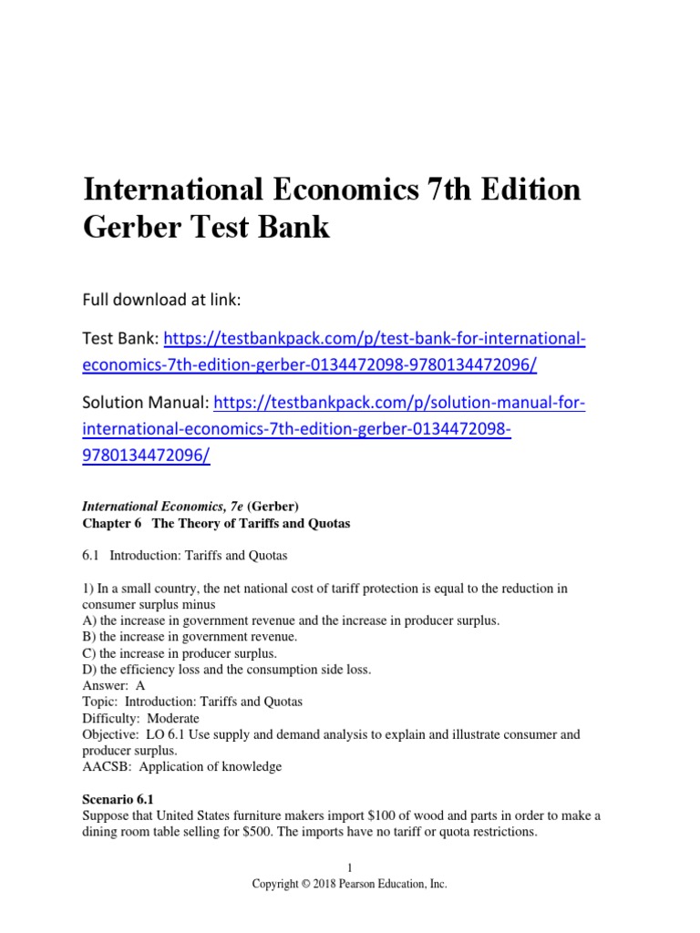 International Economics 7th Edition Gerber Test Bank Download | PDF