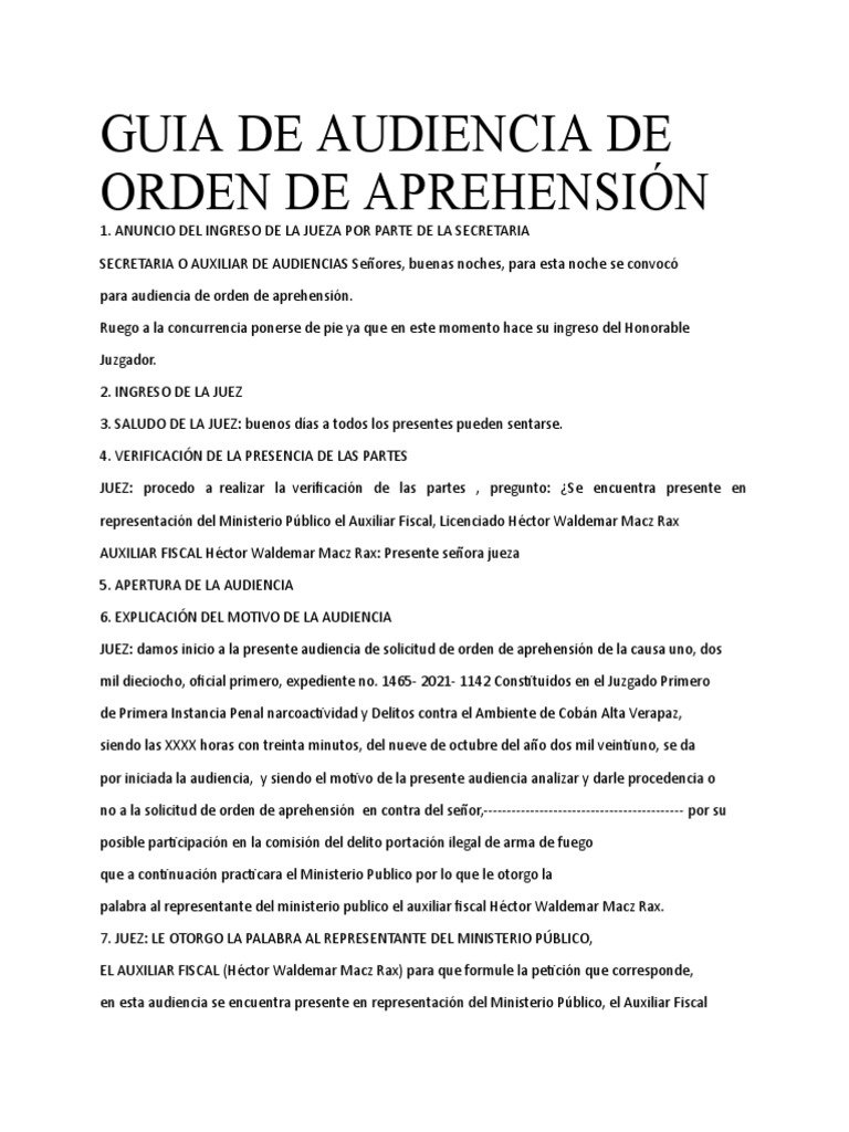 Guia de Audiencia de Orden de Aprehensión | PDF