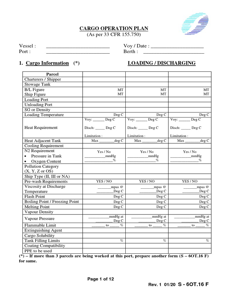 Cargo Operation Plan for Oil Tankers | PDF