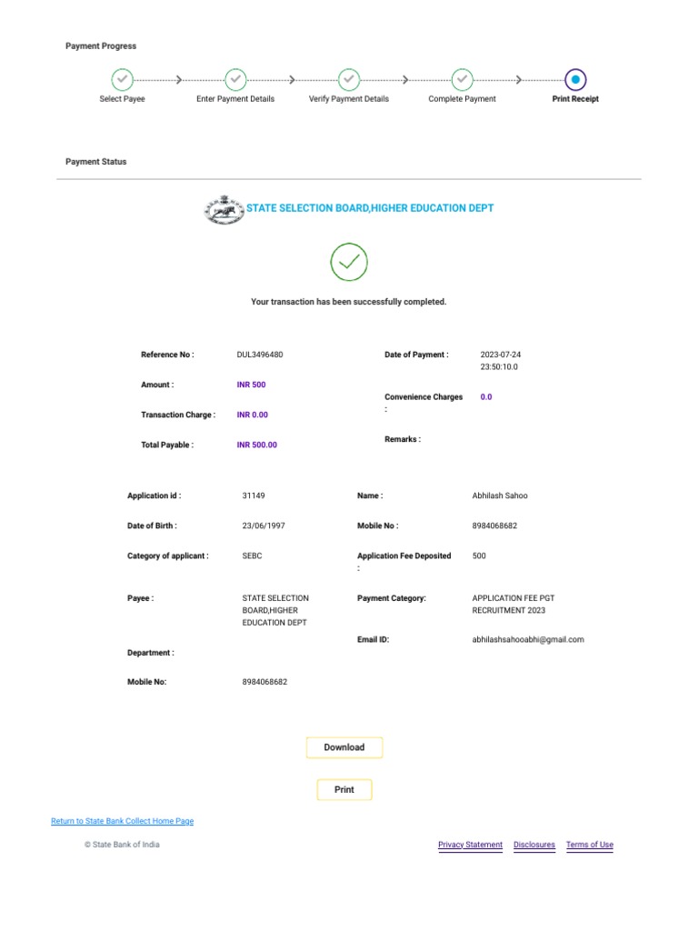 SSB PGT bank receipt | PDF