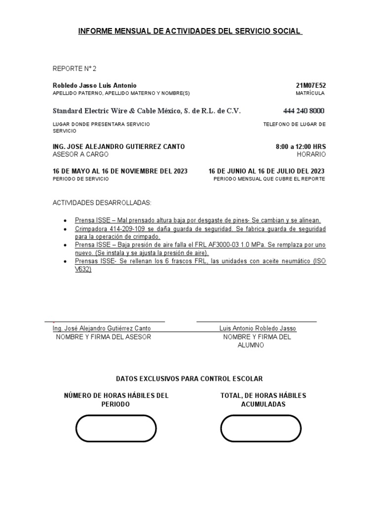 Informe mensual de actividades del servicio social reporte 2 16 junio a