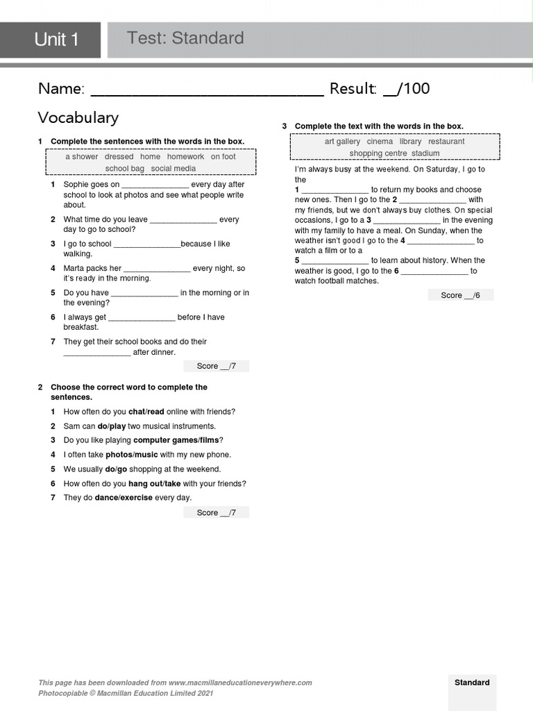 Unit 1 Standard Test Overview | PDF