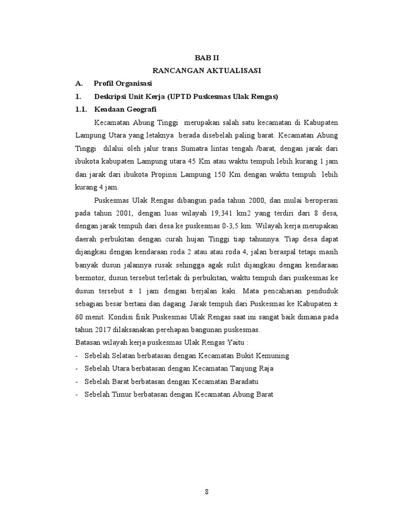 Profil dan Rencana Puskesmas Ulak Rengas | PDF