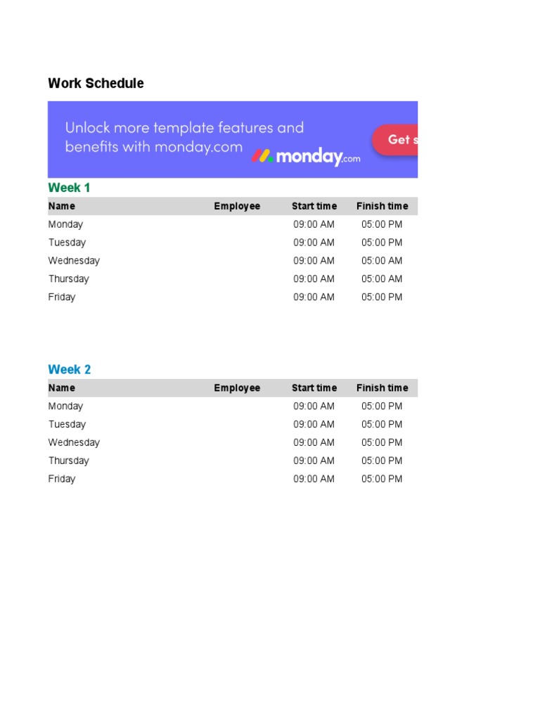 Work Schedule Template | PDF