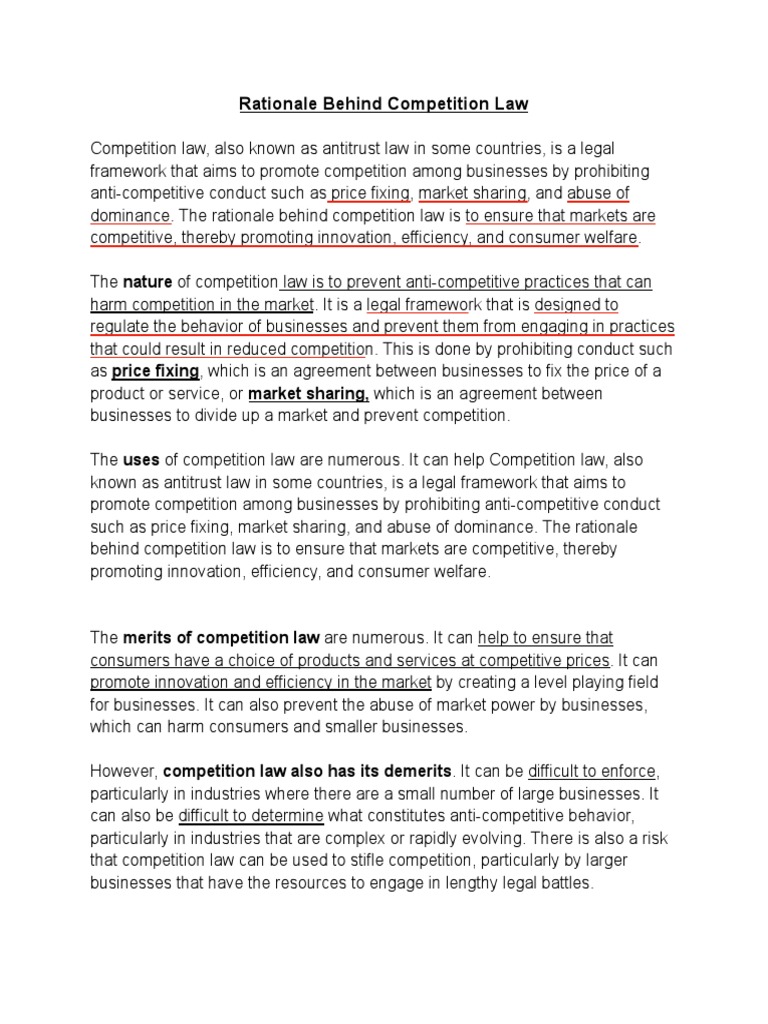 Rationale Behind Competition Law PDF Competition Law Competition
