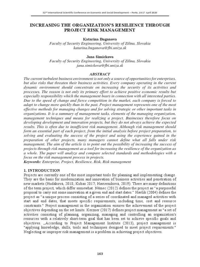 Enhancing Organizational Resilience via Risk Management | PDF