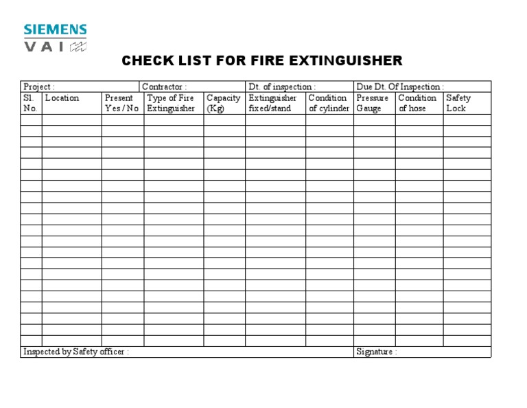 Fire Extinguisher Inspection Checklist | PDF