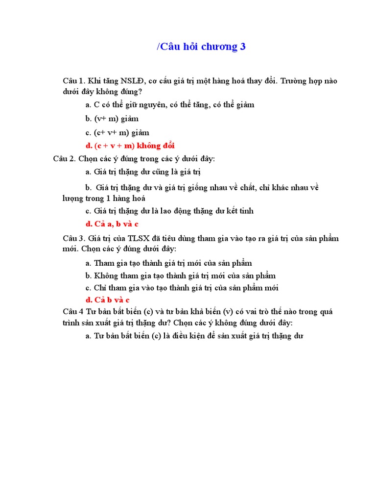Bài Tập KTCT Chương 3 | PDF
