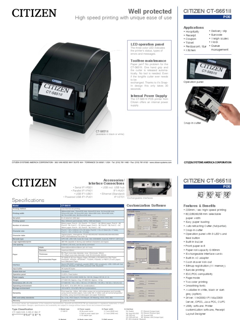 Citizen CT-S651II POS Printer Overview | PDF | Printer (Computing ...