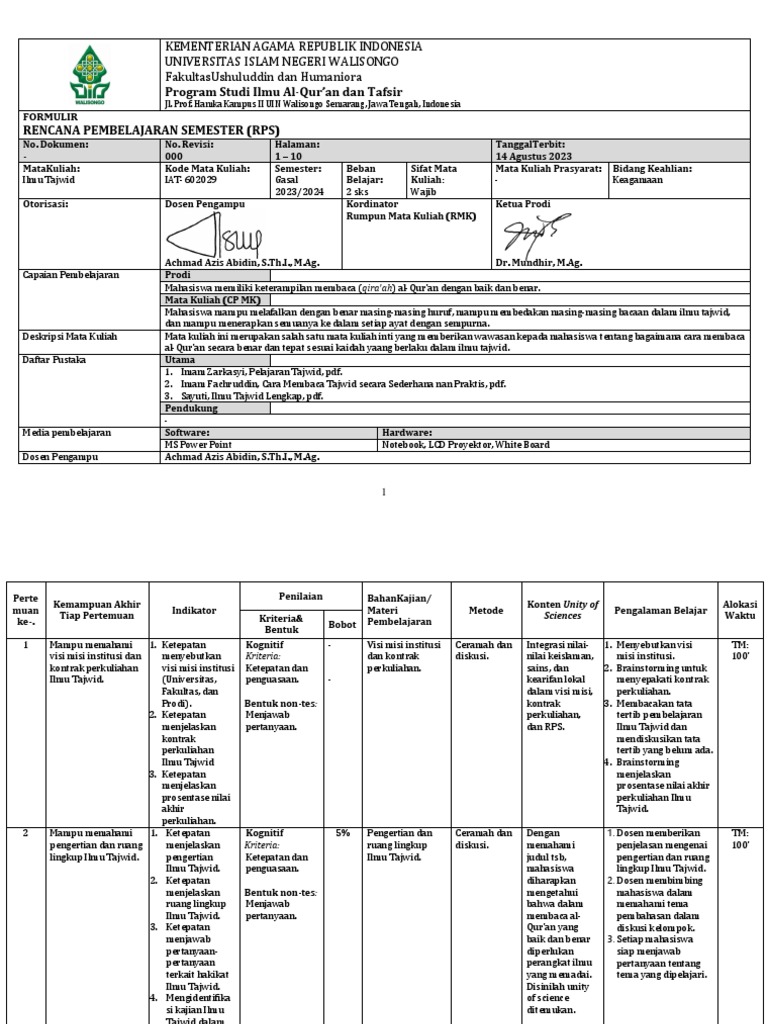 RPS Ilmu Tajwid | PDF | Karier & Perkembangan