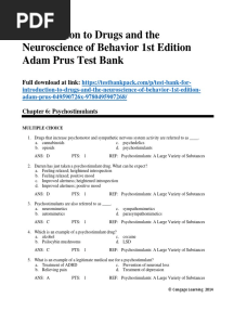 Introduction To Drugs and The Neuroscience of Behavior 1st Edition Adam Prus Test Bank Download