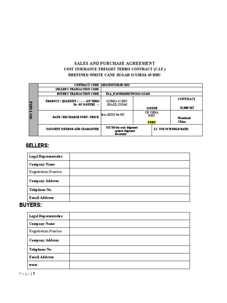 BRAZIL SUGAR SALES AND PURCHASE AGREEMENT PDF