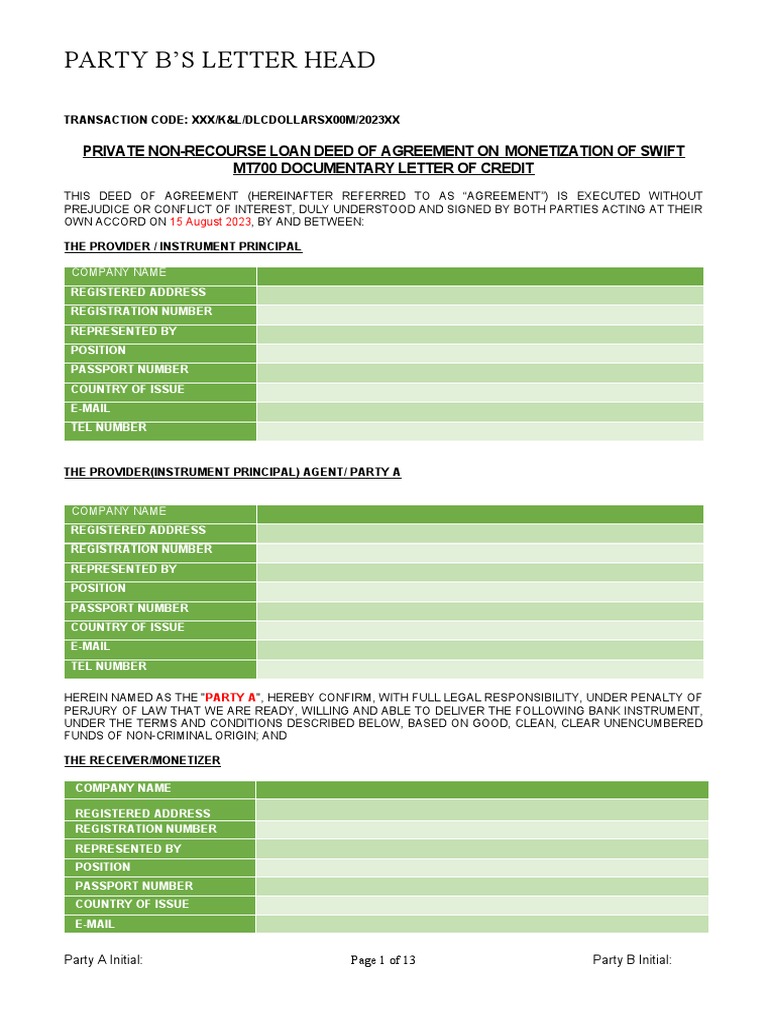 Private Loan Agreement for DLC Monetization | PDF | Business | Finance &  Money Management
