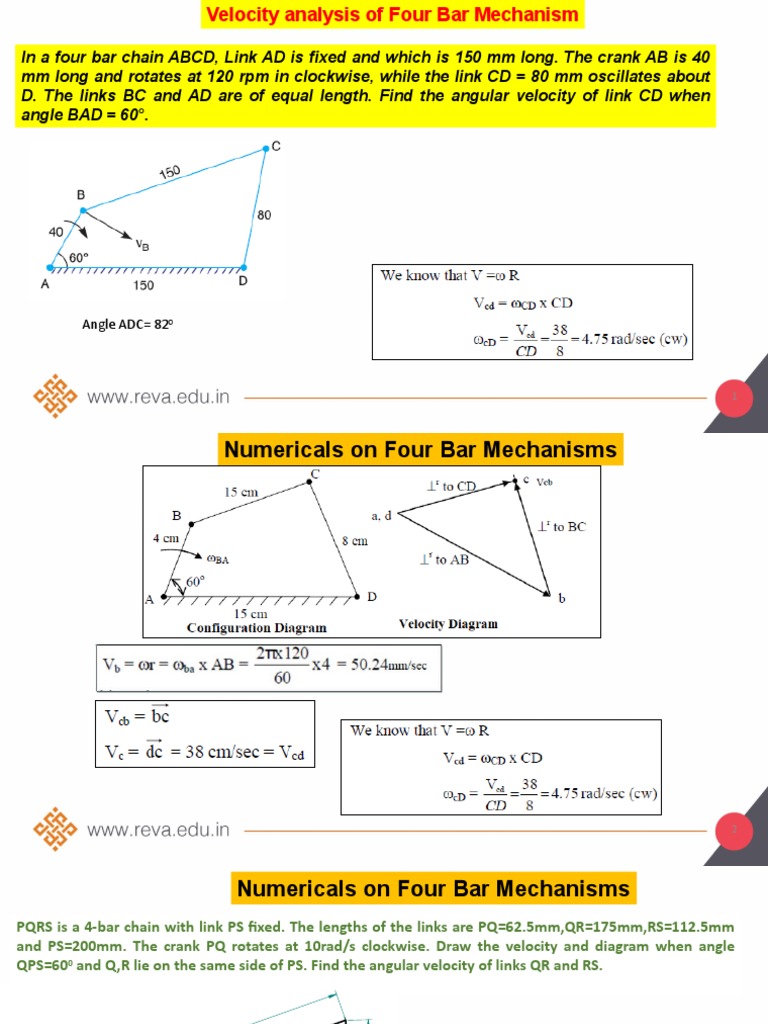 Four Bar Mechanism Velocity Analysis | PDF | Angle | Velocity