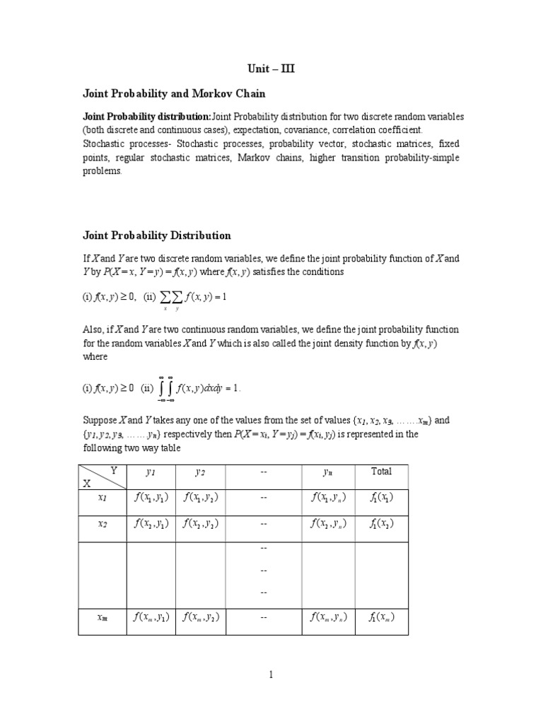 Unit - III Joint Probability Distribution(Full Notes) | PDF | Markov ...