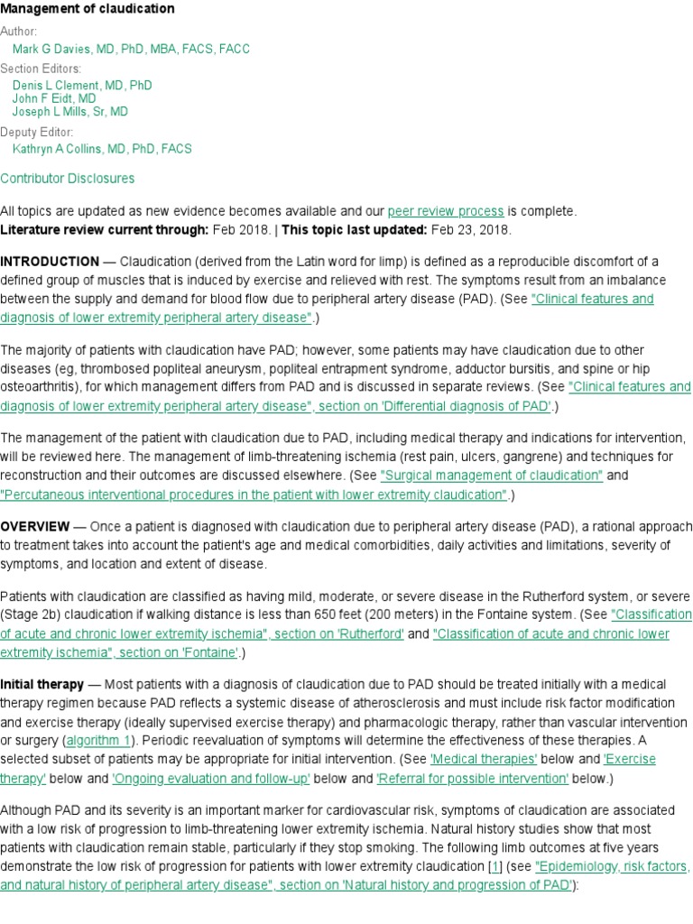 Management of claudication - UpToDate رایگان | PDF
