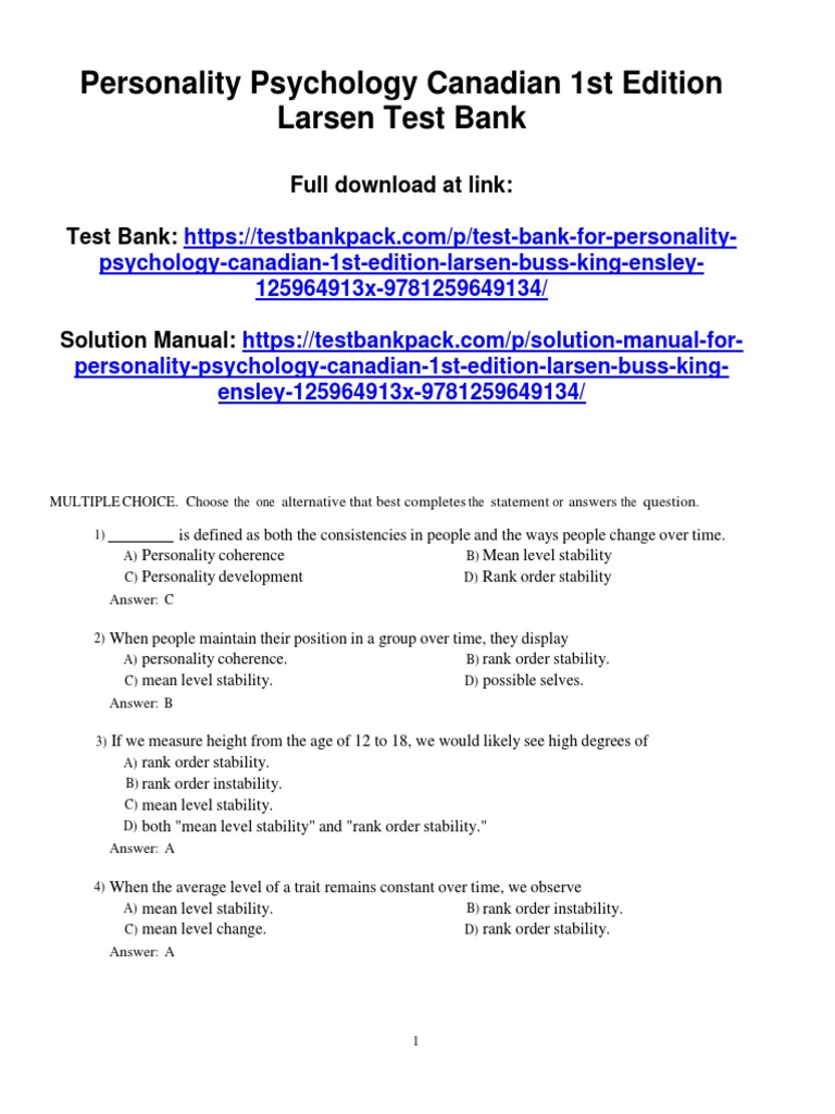 Personality Coherence and Stability | PDF | Extraversion And ...