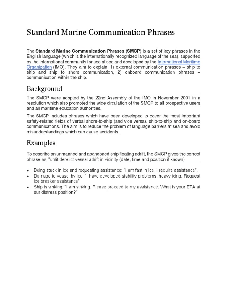 Standard Marine Communication Phrases | PDF