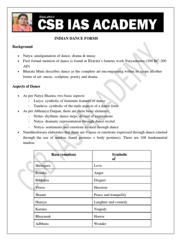 Classical Dances Handout | PDF
