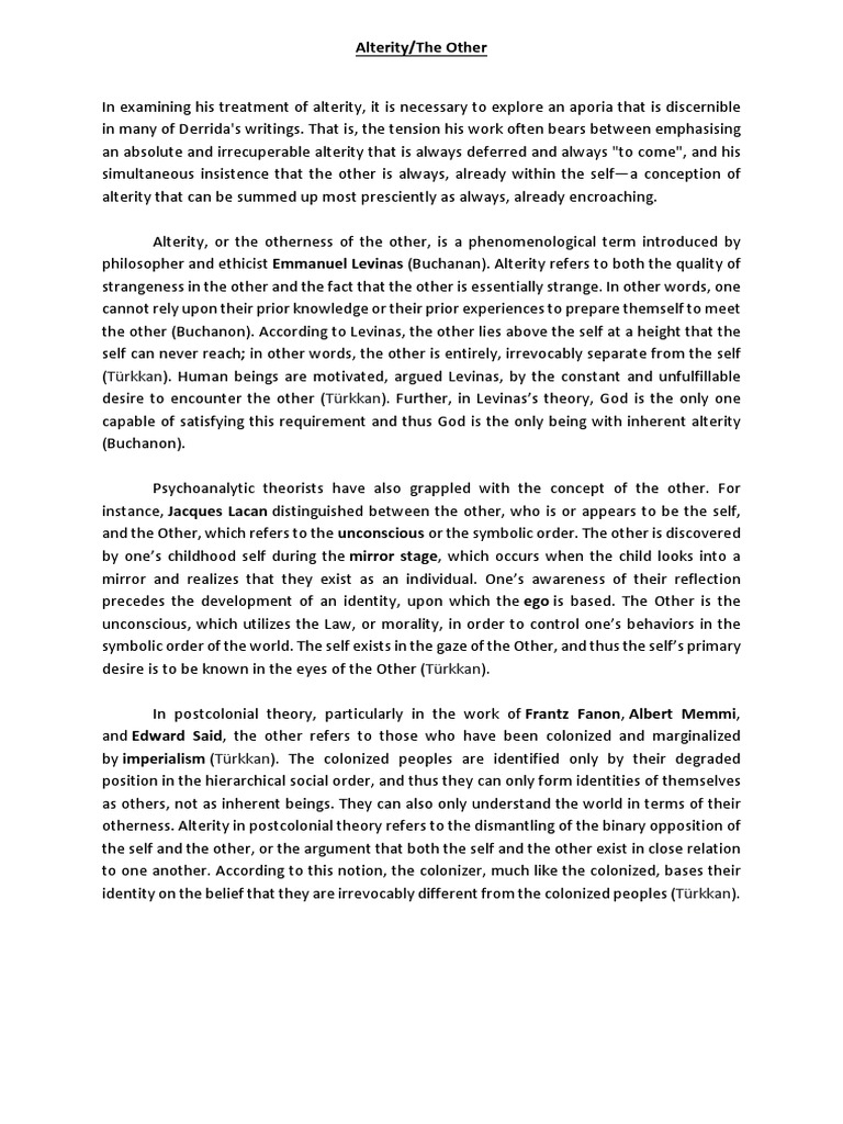 Understanding Alterity in Philosophy | PDF | Social Science | Philosophy