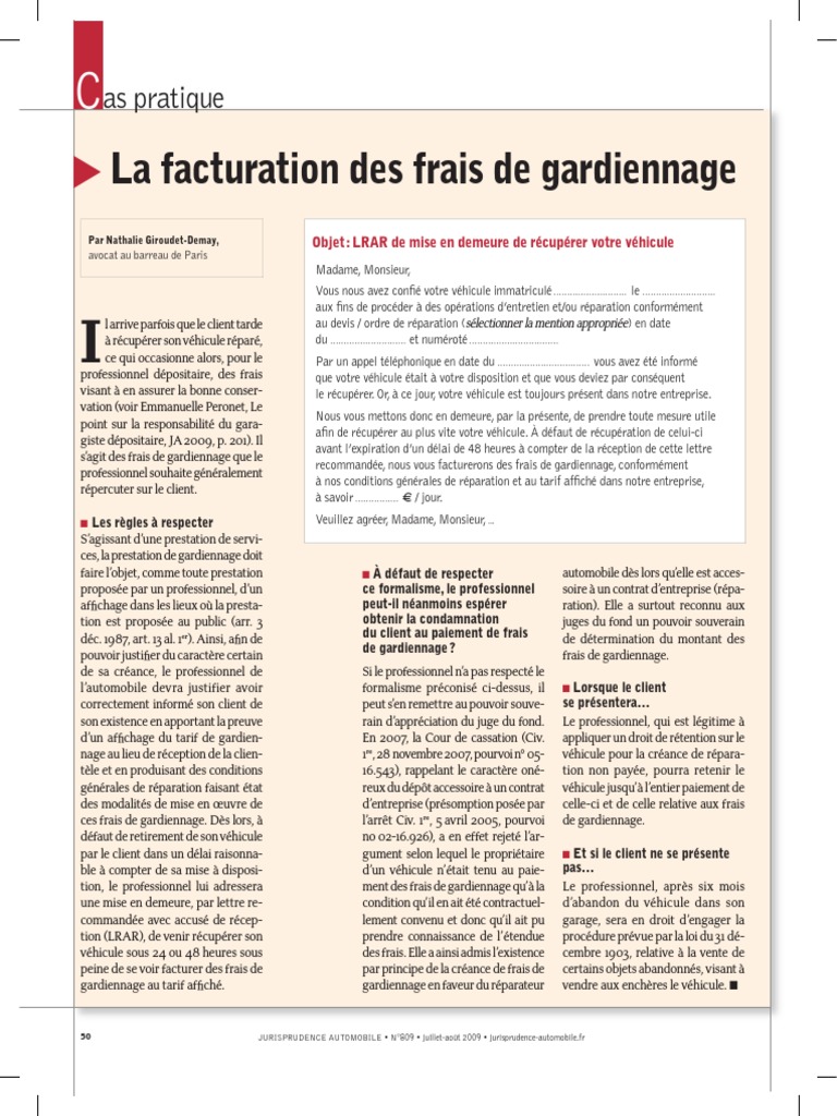 Facturation Des Frais de Gardiennage PDF