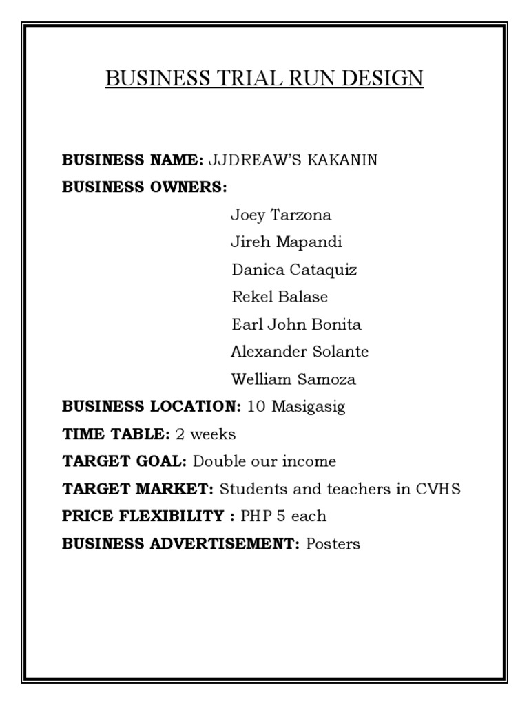 Business Trial Run Design PDF