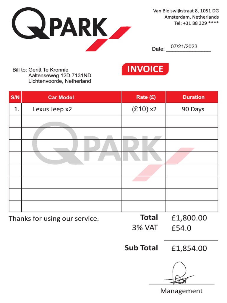 Parking Space Invoice | PDF