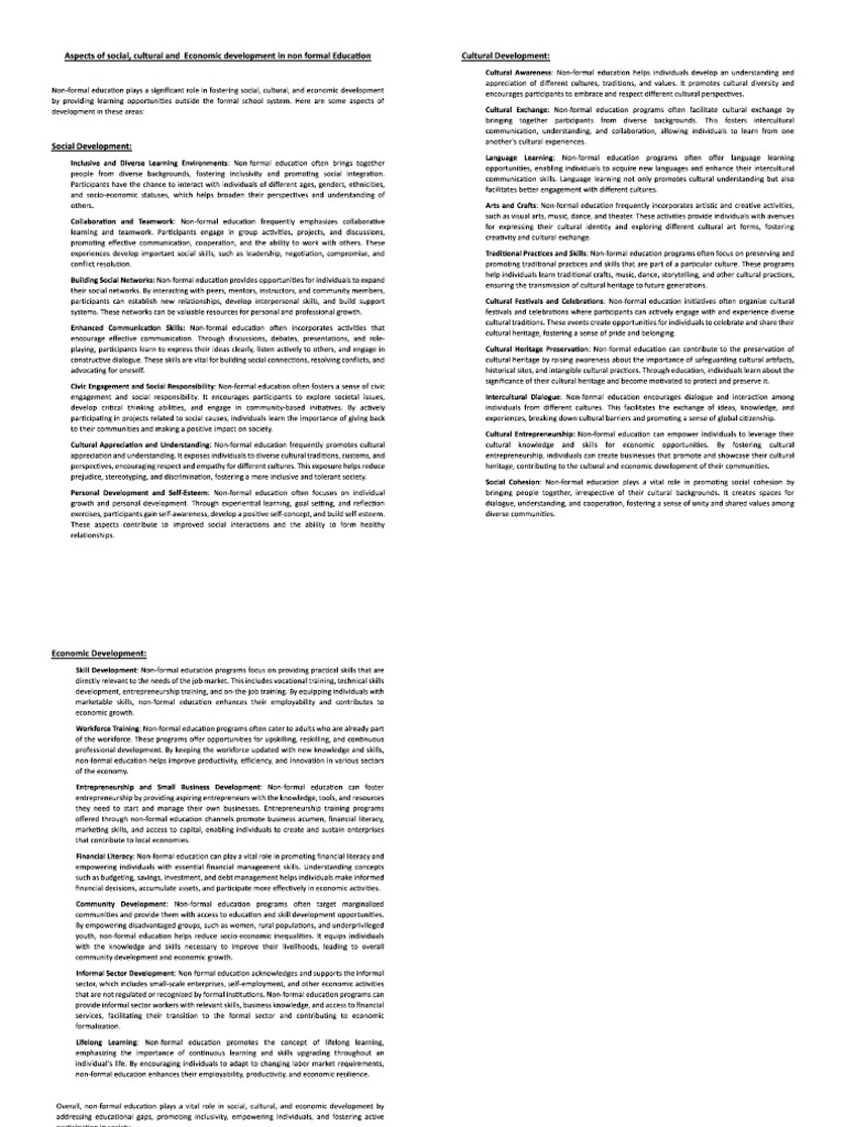aspects-of-social-cultural-and-economic-development-in-non-formal