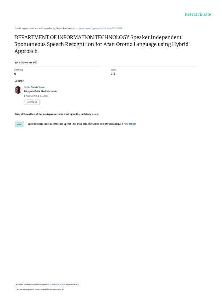 Speaker Independent Speech Recognition For Afan Oromo Language Using