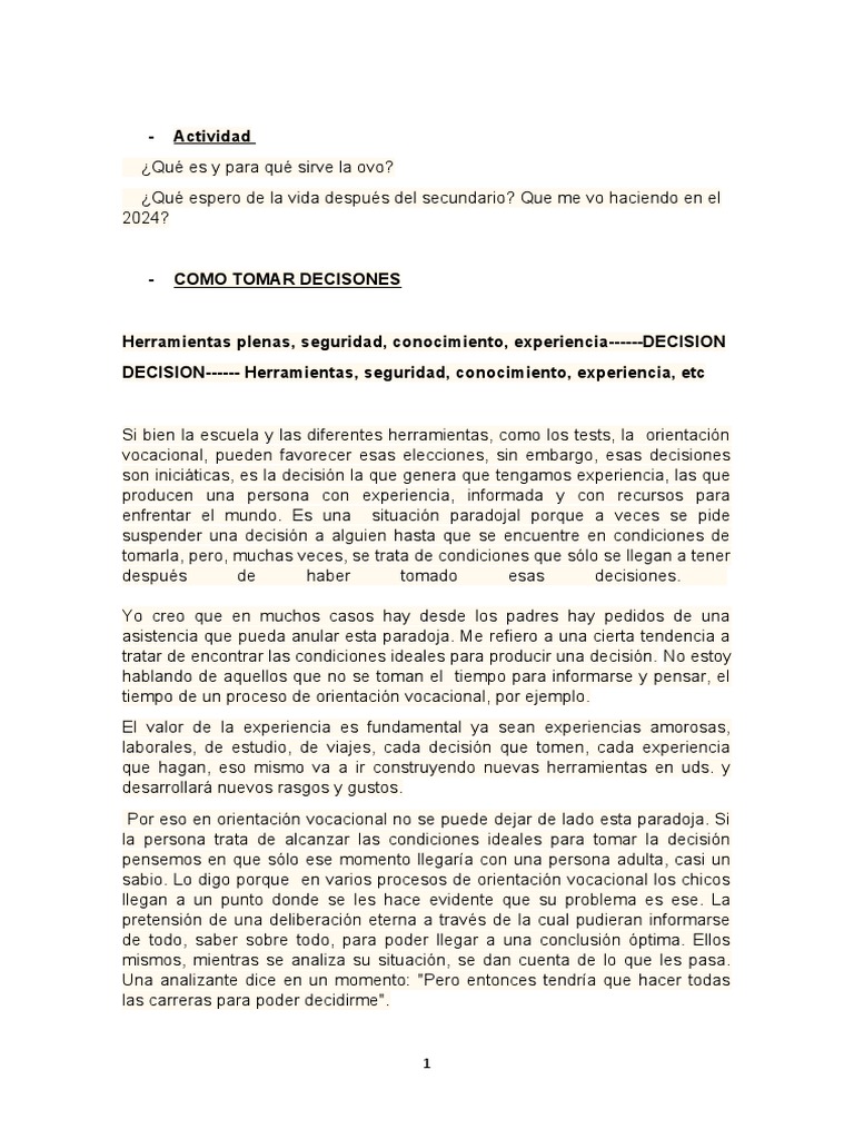 Decisiones y Orientación Vocacional | PDF