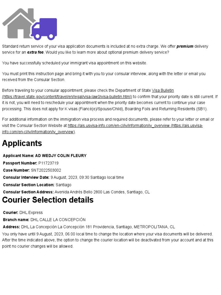 Instructions official u s department of state visa appointment