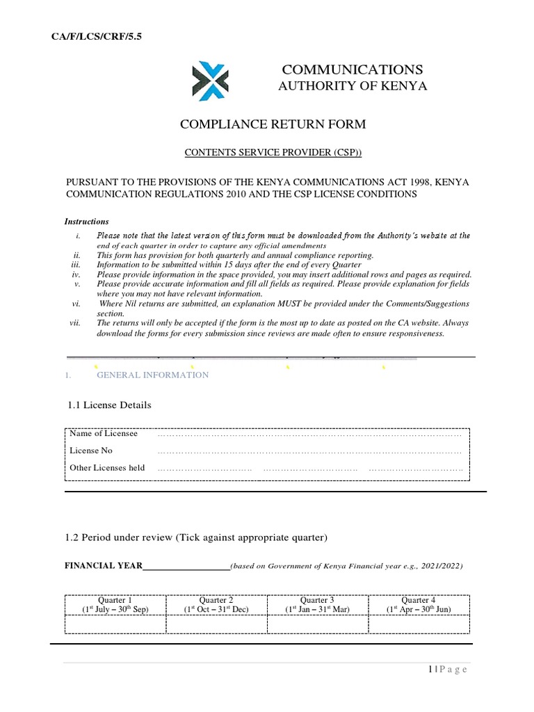 Content-Service-Provider-Form-Compliance Return Form Q4 | PDF