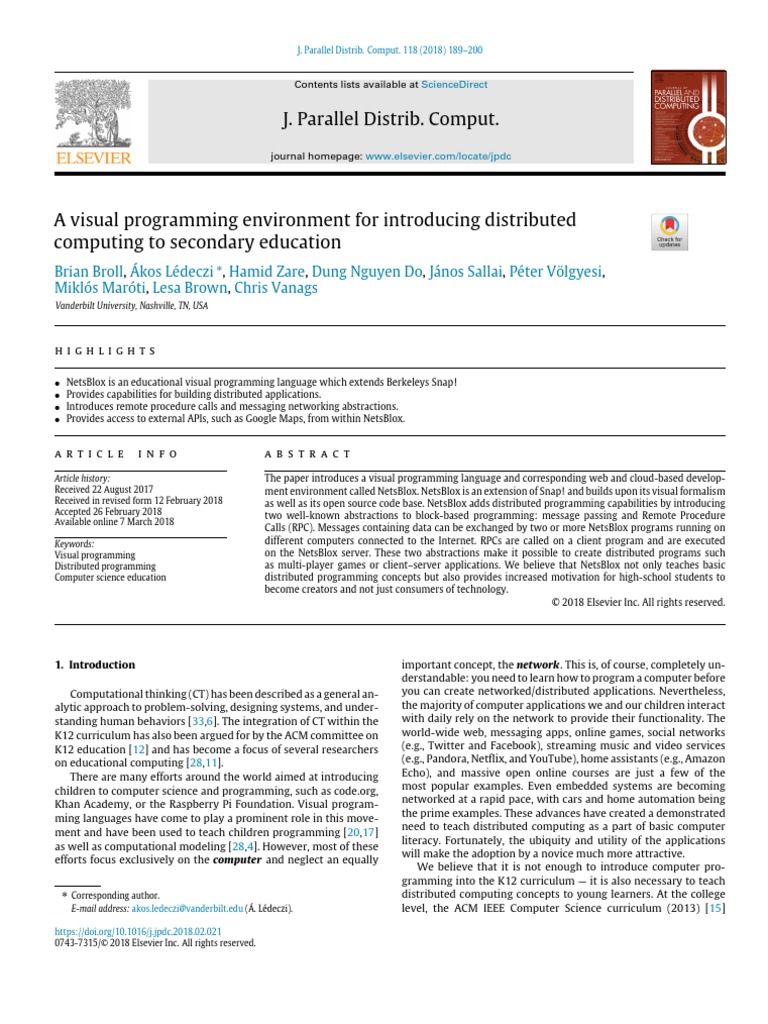 A Visual Programming Environment For Introducing Distributed Computing ...