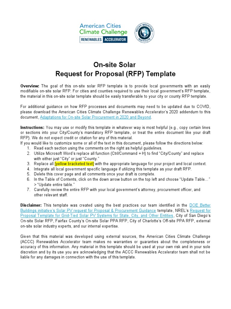 On-site Solar RFP Template for Local Governments | PDF | Photovoltaics ...