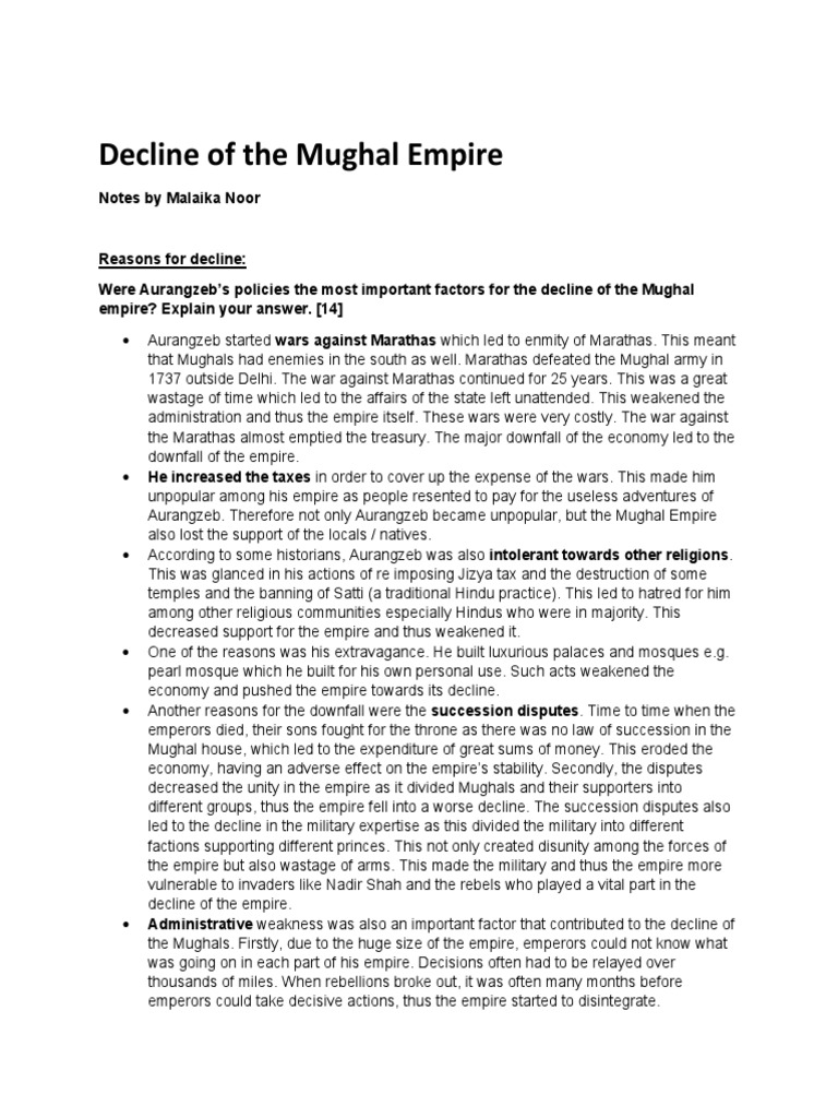 2 - Reasons For Mughal Decline | PDF | British Raj | Mughal Empire