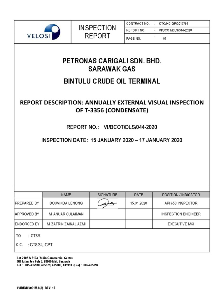 Annual Inspection Report for Tank T-3356 | PDF | Finance & Money ...