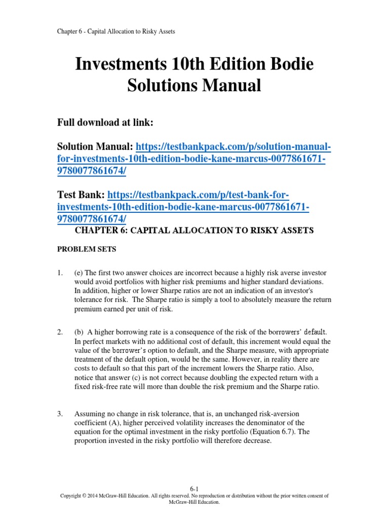 Investments 10th Edition Bodie Solutions Manual Download | PDF
