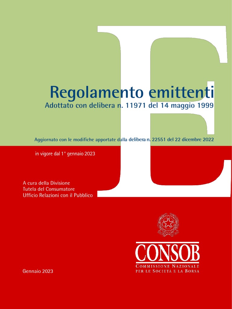 REGOLAMENTO EMITTENTI - Reg - Consob - 1999 - 11971 | PDF