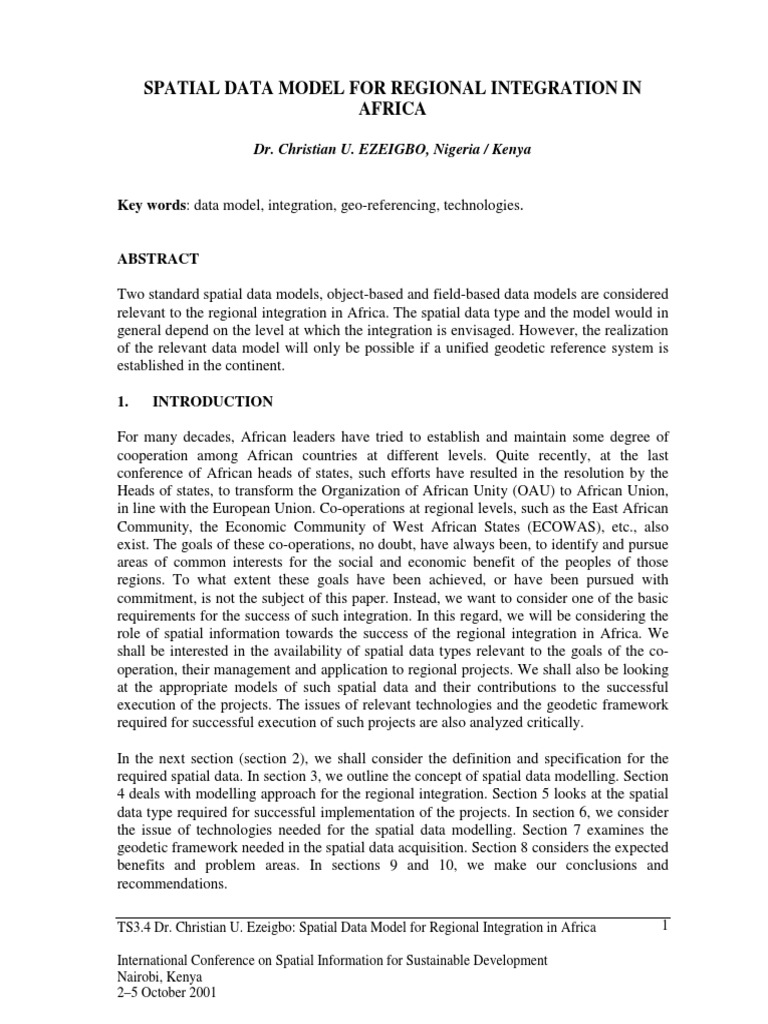 Spatial Data Models for African Integration | PDF | Space | Conceptual ...