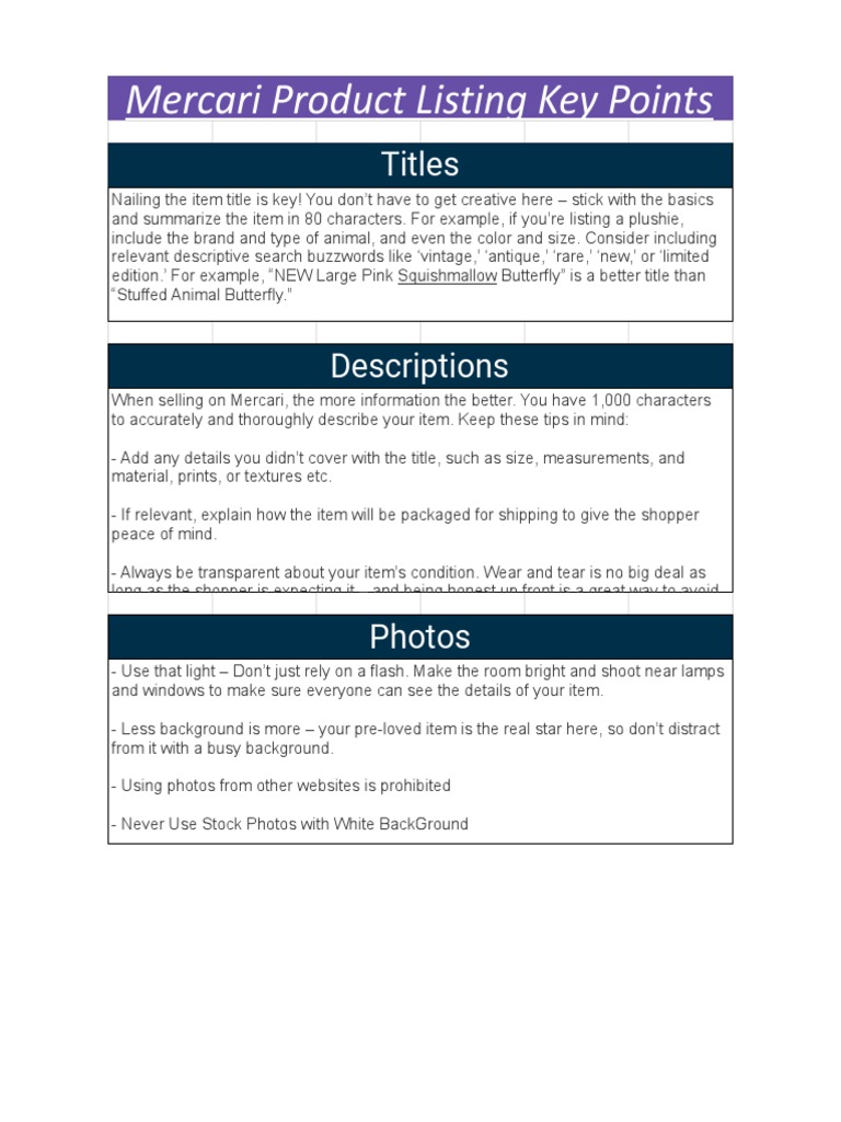 Mercari Listing Tips for Sellers | PDF