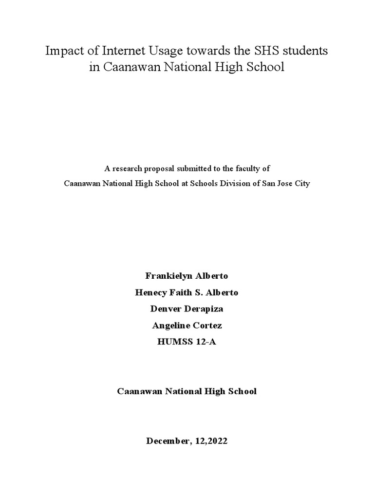 Internet Impact on SHS Students in Caanawan | PDF | Social Media ...